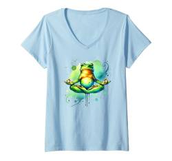 Damen Lustiger Frosch, Yoga-Pose, Liebesmeditation T-Shirt mit V-Ausschnitt von Logiamerch Yoga