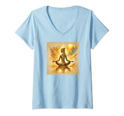 Damen Meditation, Totale Konzentration, Liebe, Yoga T-Shirt mit V-Ausschnitt von Logiamerch Yoga