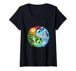 Damen Yin Yang heiße und kalte Kunst T-Shirt mit V-Ausschnitt von Logiamerch Yoga