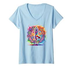 Damen Yoga-Pose, Baum-Stil, Liebesmeditation, lebendige Farben T-Shirt mit V-Ausschnitt von Logiamerch Yoga