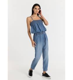 Lois Jeans für Damen. 290322497 Jumpsuit aus Tencel-Stoff - Langarm mit blauen Trägern (L), Lässig, Ärmellos / Hosenträger von Lois Jeans