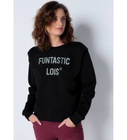 Lois Jeans für Damen. 447712370 Sweatshirt mit plissierten Schulterpolstern schwarz (XL), Lässig, Baumwolle, Langarm von Lois Jeans