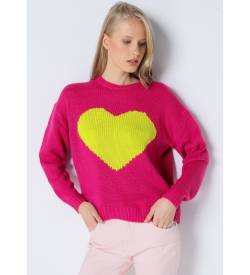 Lois Jeans für Damen. 452802373 Rosa Herz-Pullover (L), Lässig, Acryl, Langarm von Lois Jeans