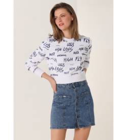 Lois Jeans für Damen. 464462415 Crop Graffiti Sweatshirt mit weißem Boxkragen (L), Lässig, Baumwolle, Langarm von Lois Jeans