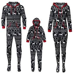 Lomelomme Mutter Hoodie Jumpsuit Familie Pyjama Set kKuschelige Schlafoverall Nachtwäsche Eltern Kind Onesie Anzug Herren Damen Kinder Junge Mädchen Einteiler Overall Winter Weihnachten von Lomelomme