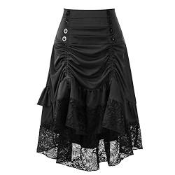 Rock Damen Steampunk Übergrößen Spitze Asymmetrische Rock Schwarz Victorian Gothic Skirt Vintage Spitze Cosplay Kostüm Party Kleid Lang Renaissance Röcke Punkrock Irregulär Kleid Rock von Lomelomme