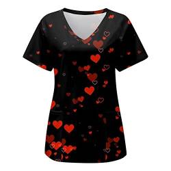 Valentinstag Liebe Kasacks Damen Pflege - Love Briefdruck Lässige Bedrucktes Kurzärmliges Damen-T-Shirt mit V-Ausschnitt und Taschen Kurzärmeliges Oberteil von Lomelomme