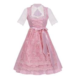 Lomhmn Damen Oktoberfest Outfit Bier Bayern Kleid Oktoberfest Frauen Kleidung Dirndl Kleid Traditionelles Deutsches Bierfest Kostüm High Neck Midi Kleid, rose, 46 von Lomhmn