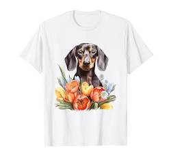 Floral Wildflower Wiener & Dackel T-Shirt von Long Haired Dapple Dachshund Gifts For Women Men