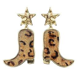 CowWomen Boot Earrings for Women Leopard CowWomen Boot Earrings Boho Western CowWomen Dangle Drop Earrings for Womens (C) von Long tiantian