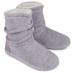 LongBay Damen Chenille Strick Warme Stiefel Hausschuhe Weiche Plüsch Fleece Booties Slipper Memory Foam Frauen Bootee Hausschuhe Haus Schuhe von LongBay