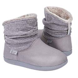 LongBay Damen Winter Warme Chenille Strickstiefel Hausschuhe Bequemes Wildleder Flauschiges Kunstfell Hausstiefel von LongBay