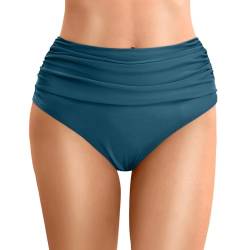 Bikini Hose Damen Kurz Badeshorts Bikini Briefs Badehose Strandhose Retro Ruched Bikini Hose Klassisch Badeanzug Bikinislip Bauchweg Schnell Trocknende Boardshorts Schwimmshorts Einfarbige (Navy-D, L) von Longra