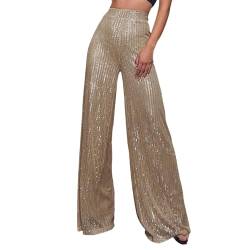 Damen Glitzer Pailletten Hosen Karneval Kostüm Damenhose Hoher Taille Elegante Glitzer Hose Lang Party Hose Club Glänzende Hose Damen Party Club Kostüm Paillettenhose Glitzer Leggings (Rose Gold, M) von Longra