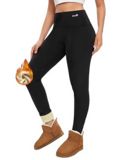 Lonya Thermo Leggings Damen Winter High Waist Fleece Gefütterte Strumpfhose Lange Unterhose Warme Thermohose Yogahose Sportleggins Schwarz,L von Lonya