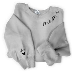 Love Faith Mama Eltern Sweater grau - Personalisierter Sweater mit individuellen Namen - Größe M - bedruckter Pullover Muttertag oder Geburtstag von Love Faith