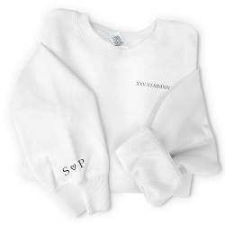 Love Faith Wir Zwei Paar Sweater weiß - Personalisierter Sweater mit individuellem Datum und Initialen - Größe L - bedruckter Pullover Jahrestag oder Geburtstag von Love Faith