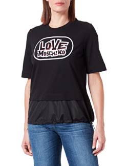 Love Moschino Damen Regular Fit Long Sleeves Skate Print Nylon Insert On The Bottom Of The Garment Closed By Drawstring T Shirt, Schwarz, 48 EU von Love Moschino