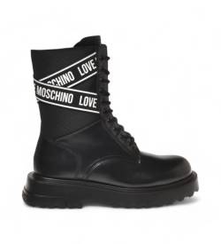 Love Moschino für Damen. JA24094G0LIA700A Quadratische Lederstiefel schwarz (36), Wohnung, 1 bis 3 cm, Reißverschluss, Lässig von Love Moschino