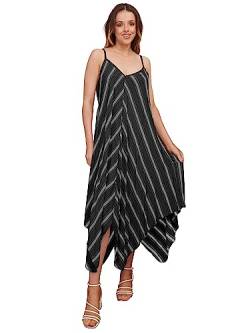 Damen-Kleider mit Chevron-Streifen, knielang, Einstecktuch, Spaghettiträger, ärmellos, V-Ausschnitt, Damen-Sommerkleid, Lagenlook, Sommer, lässig, Hanky-Saum, ausgestelltes Maxi-Strandkleid von Love My Fashions