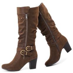 Love Steetly Slouchy Kniehohe Stiefel für Damen, stilvolle und bequeme runde Zehenpartie, hohe Reitstiefel mit seitlichem Reißverschluss für Herbst und Winter, Brpu128, 38.5 EU von Love Steetly