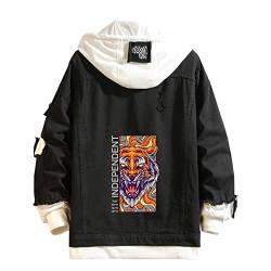 Lpstop Tiger-Jacke Denim-Hoodie mit Tiger-Print Knopf unten Pullover-Sweatshirt Grafik-Hoodie von Lpstop