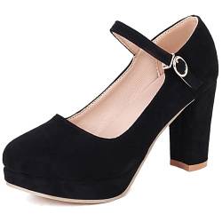 Damen Blockieren Ferse Mary Jane Schuhe, Höhe Ferse Pumpe Runde Zehen Schnalle Kleid Pumps mit Plateau Elegant Abendschuhe Mpqevi Schwarz Gr 45 EU von Lroey Reoly