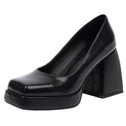 Damen Klobige Fersenpumps, Höhe Ferse Pumpe Square Toe Ohne Verschluss Kleid Pumps mit Plateau Elegant Kpfpri Schwarz Gr 35 EU von Lroey Reoly