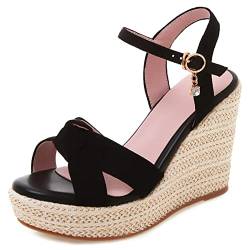 Lroey Reoly Damen Espadrille mit Absatz, Sandalen Offene Zeh Leisure Keilabsatz Party Schuhe mit Plateau 214 Schwarz Gr 38 EU von Lroey Reoly