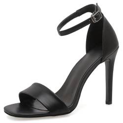 Lroey Reoly Damensandalen, Offene High-Heel-Sandalen Schnalle Stiletto Sandalen Knöchelriemchen Kleid Sandale Solid, 604Erg Schwarz Gr 41 EU von Lroey Reoly