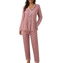 Luadnysin Damen Zweiteiliger Schlafanzug Hausanzug Baumwolle Lange Ärmel Pyjama Set Knopfleiste Komfortabel Nachtwäsche Mit Knöpfen Frauen Schlafanzug Lounge Set Herbst Winter Pyjama von Luadnysin