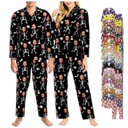 LucBuy Personalisiertes Pyjama Set mit Gesichtsfoto, Maßgeschneiderte Langarm-Nachtwäsche für Damen Herren Paare, Maßgeschneiderte lustige Pyjama Lounge Sets, Jubiläums Geburtstagsgeschenke (A16) von LucBuy