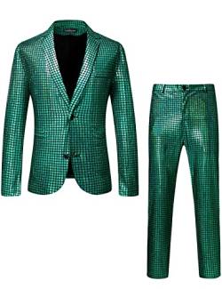 LucMatton Herren 2-teiliges Disco-Set, glänzende Jacke und Hose, metallische Pailletten, grün, XL von LucMatton