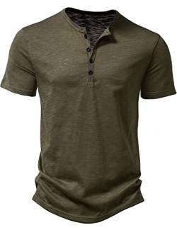 LucMatton Herren-T-Shirt, Henley-Shirt, Kurzarm, schmale Passform, casual, stilvoll, Muskel-T-Shirts mit 4 Knöpfen, armee-grün, M von LucMatton