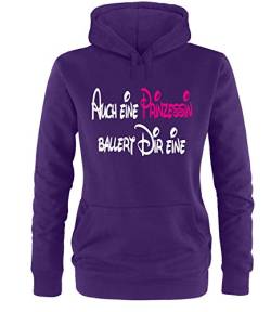 Luckja Auch eine Prinzessin ballert dir eine Damen Hoodie Violett-Weiss/Neonpink Grösse M von Luckja