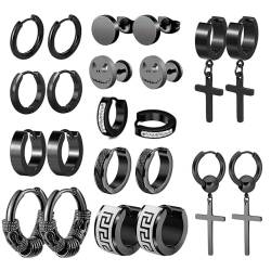 Lucktao 11 Paar Ohrringe Herren,Edelstahl Hypoallergen Ohrringe Ohrstecker,Kreuz Baumelnde Ohrringe,Piercing Knorpel Ohrringe Schwarz,Punk Ohrringe,Tragus piercing,Mehrere Ohrlöcher Ohrstecker Set von Lucktao