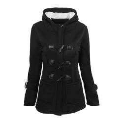 Luckxing Hornknopfjacke Damen - Verdickte modische Damenmäntel mit Kapuze und Hornknöpfen | Damen-Winterjacke, Damen-Fleecejacke für kaltes Wetter von Luckxing