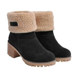 Luckxing Runde Zehenstiefel für Senioren | Bequeme Winterstiefel für Damen mit Blockabsatz | Schicke Winterstiefeletten, langlebige Schneeschuhe für Mädchen, Damen, Senioren von Luckxing