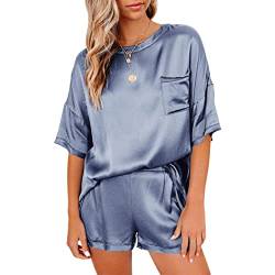 Luckxing Satin-Pyjama-Set für Damen | Weicher Satin-Pyjama für Damen | Elastisches Satin-Set, leichtes Satin-Set für drinnen, Yoga, Wohnzimmer von Luckxing