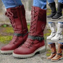 Luckxing Wasserdichte Winterstiefel,Schneestiefel bis zur Wadenmitte, Rutschfeste Damenstiefel Schuhe Winterstiefel, Modische thermische Stiefeletten mit mittlerer Wade, langlebige, mittelhohe von Luckxing