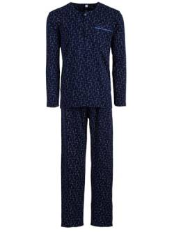 Lucky Herren Thermo Pyjama Cross-Over Langarm Schlafanzug Set Baumwollmix M - 2XL Knopfleiste, Farbe:Navy, Größe:XXL von Lucky