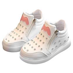 Luckywaqng Gefütterte Sneaker Mädchen 37 Frühling und Koreanische Version von großen Kindersportbeleuchtung Kinderschuhe Kinder Strass Luminous Soft Bottom Mädchenschuhe (White, 32 Little Kids) von Luckywaqng