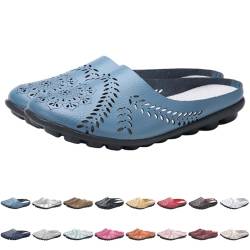 Luckywaqng Halbschuhe Flats Schuhe Halboffene Loafers Vintage Plateau Halbschuhe Niedriger Keil Leicht Slip On Hausschuhe Weiches PU Leder Schlappen Leicht Weiche Sommer Bequeme Slipper von Luckywaqng