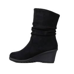 Luckywaqng Herren Schwarz Wasserdicht Damenstiefel aus mit schrägem Absatz und halbhoher SohleDamenstiefel mit schrägem Absatz und klobigem Absatz und halbhoher Sohle Overknees Damen Creme (Black, 41) von Luckywaqng