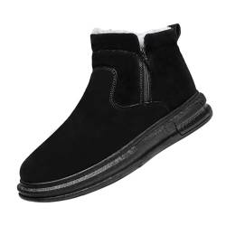 Luckywaqng Herren Winter Mid Cut Baumwollschuhe Warm Outdoor Plus Samt Verdickter Seitlicher Reißverschluss Slip On Baumwollschuhe Kälte- Und Schneefeste Schneestiefel Hohe Herren Schwarz (Black, 42) von Luckywaqng