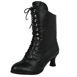 Luckywaqng Hohe Damen Absatz Stoff Frauen Bedruckte hohe Schuhe Stiefel Spleißen Heels Vintage Stiefeletten Damen Damenstiefel Schuhe Damen Winter (Black, 39) von Luckywaqng