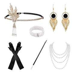 Lufdegim 20er Damenmode Rollenspiele Kleidung Federn Kopfbedeckung Anzüge für Damen Gatsby Accessoires Maskerade Karneval Party von Lufdegim