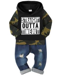 Lufebut Baby Jungen Kleidung Outfit Set Lange Ärmel Letter Print Kapuzenpullover Top + Jeans Hosen 2pcs Kinder Sweatshirt Sets Armeegrün, 2-3 Jahre von Lufebut