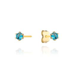 Damen Ohrringe Stecker 585 14k Gold Gelbgold Ohrstecker blauer Zirkonia von Lumari Gold