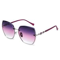 LumiSyne Randlos Sonnenbrille Damen Diamant Schneiden Transparente Verlaufsgläser Strasssteine Verziert Rahmen UV400 Übergroß Sonnenbrille Rahmenlos(Blau Violett) von LumiSyne